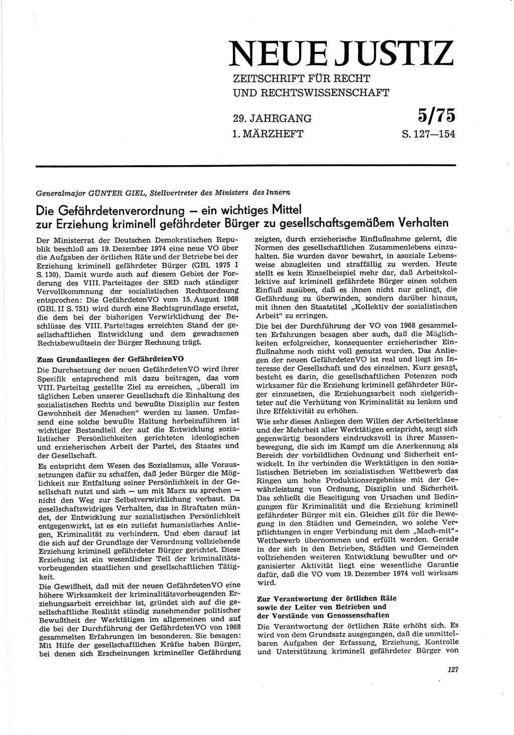 Neue Justiz (NJ), Zeitschrift für Recht und Rechtswissenschaft [Deutsche Demokratische Republik (DDR)], 29. Jahrgang 1975, Seite 127 (NJ DDR 1975, S. 127)