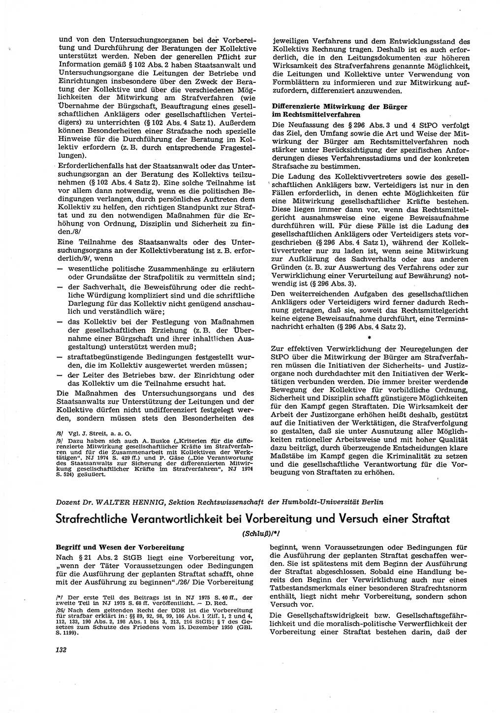 Neue Justiz (NJ), Zeitschrift für Recht und Rechtswissenschaft [Deutsche Demokratische Republik (DDR)], 29. Jahrgang 1975, Seite 132 (NJ DDR 1975, S. 132)