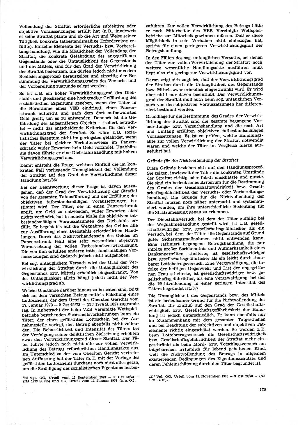 Neue Justiz (NJ), Zeitschrift für Recht und Rechtswissenschaft [Deutsche Demokratische Republik (DDR)], 29. Jahrgang 1975, Seite 135 (NJ DDR 1975, S. 135)