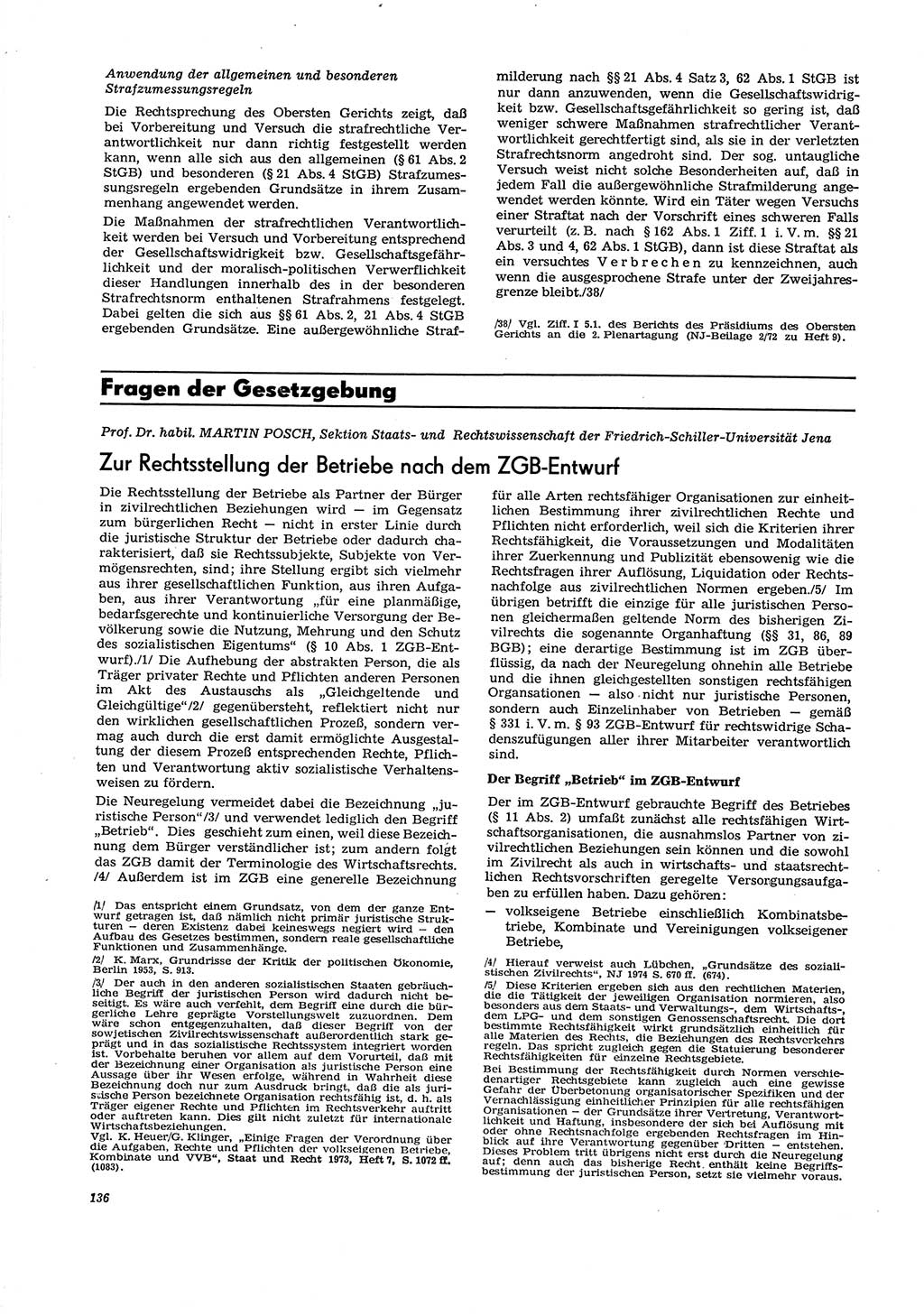 Neue Justiz (NJ), Zeitschrift für Recht und Rechtswissenschaft [Deutsche Demokratische Republik (DDR)], 29. Jahrgang 1975, Seite 136 (NJ DDR 1975, S. 136)