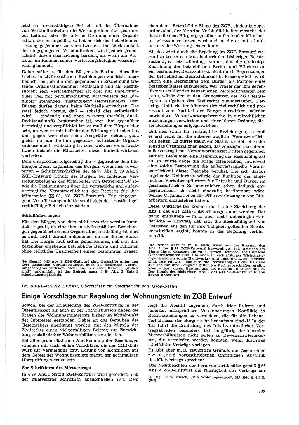 Neue Justiz (NJ), Zeitschrift für Recht und Rechtswissenschaft [Deutsche Demokratische Republik (DDR)], 29. Jahrgang 1975, Seite 139 (NJ DDR 1975, S. 139)
