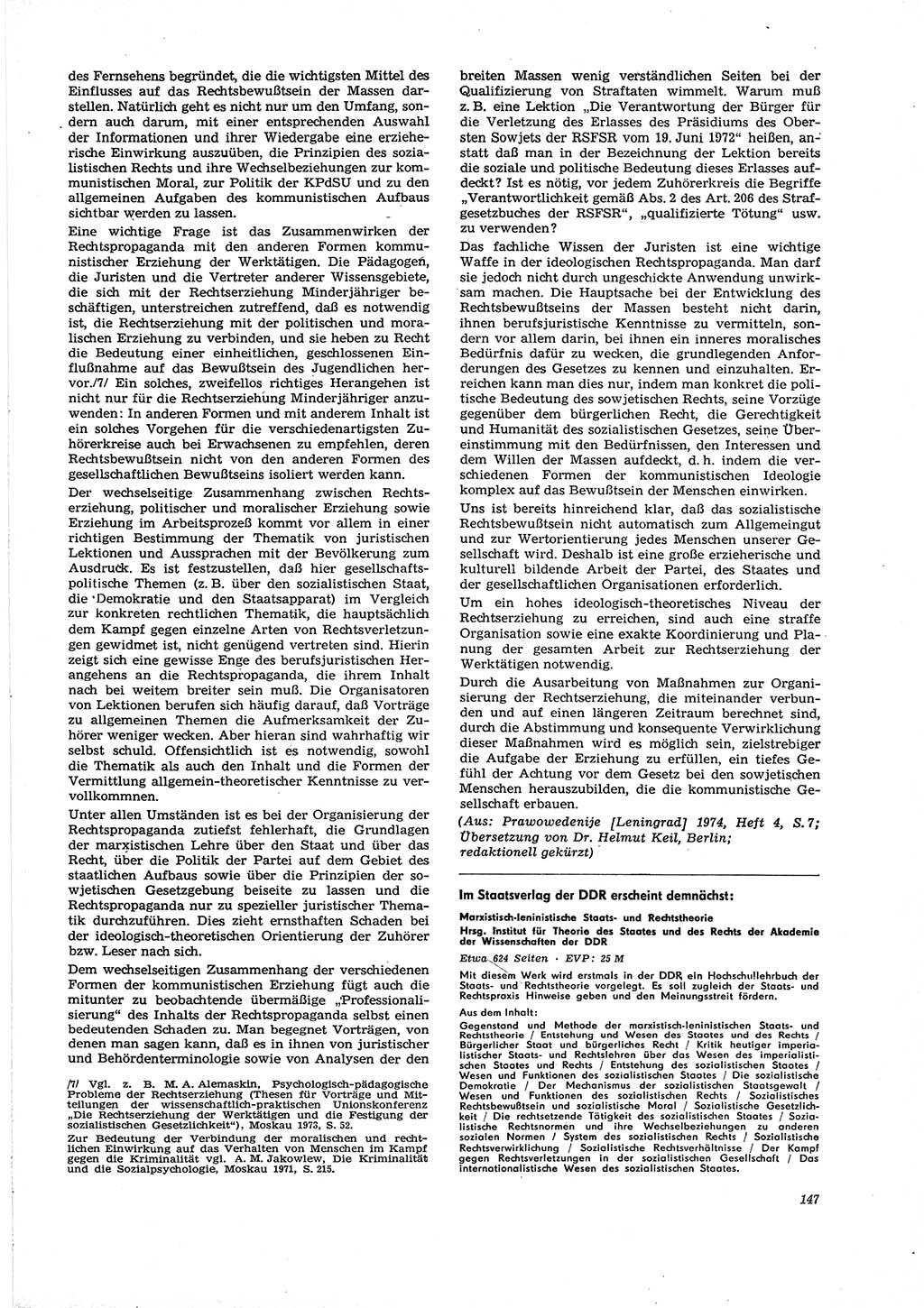 Neue Justiz (NJ), Zeitschrift für Recht und Rechtswissenschaft [Deutsche Demokratische Republik (DDR)], 29. Jahrgang 1975, Seite 147 (NJ DDR 1975, S. 147)