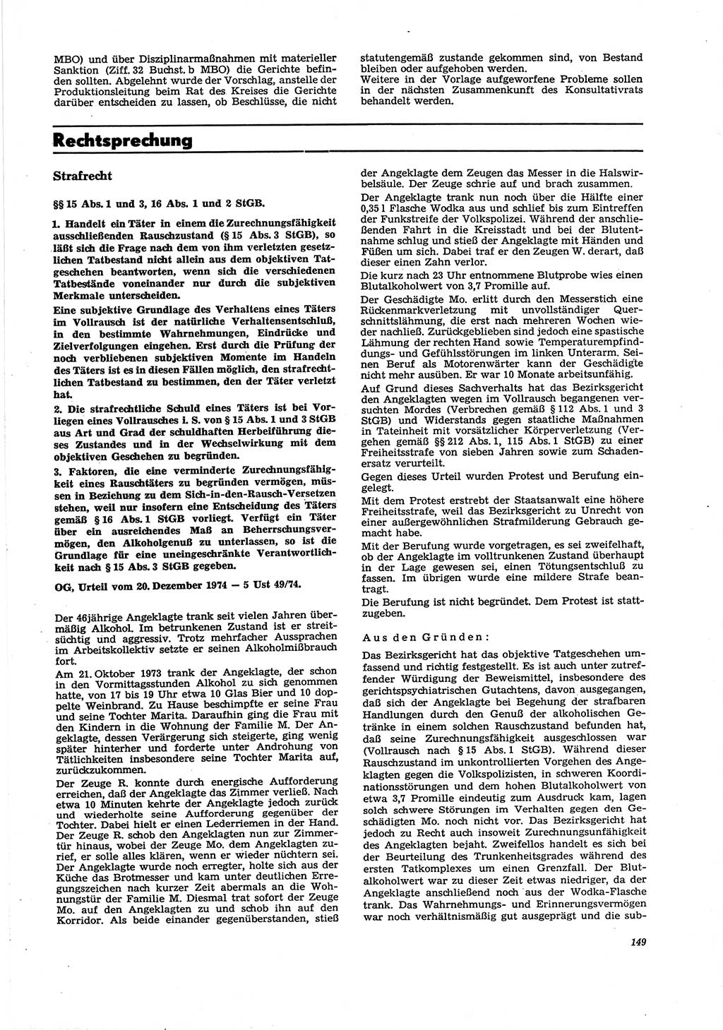 Neue Justiz (NJ), Zeitschrift für Recht und Rechtswissenschaft [Deutsche Demokratische Republik (DDR)], 29. Jahrgang 1975, Seite 149 (NJ DDR 1975, S. 149)