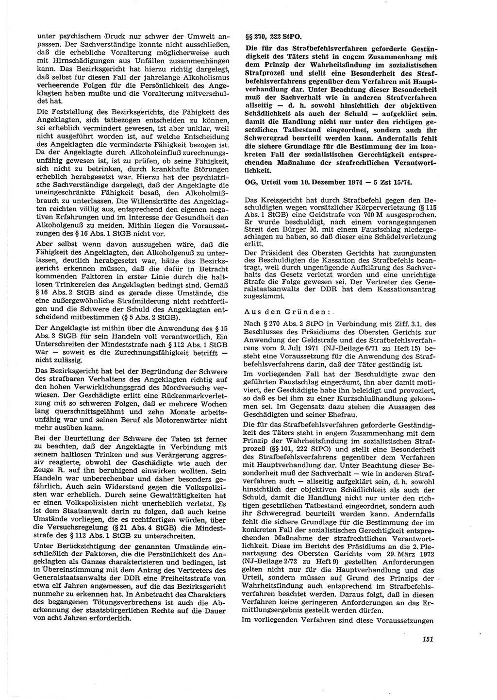 Neue Justiz (NJ), Zeitschrift für Recht und Rechtswissenschaft [Deutsche Demokratische Republik (DDR)], 29. Jahrgang 1975, Seite 151 (NJ DDR 1975, S. 151)