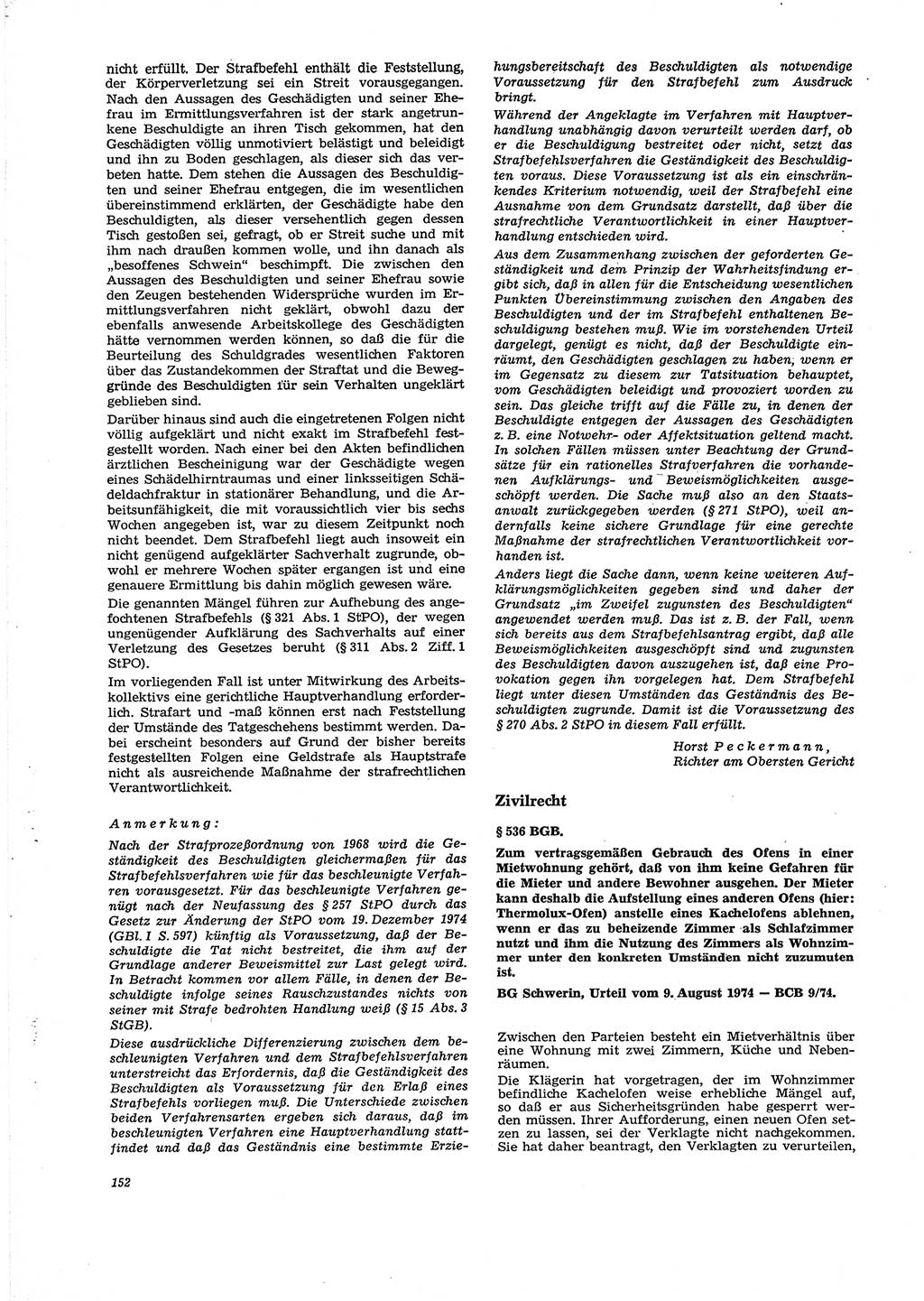 Neue Justiz (NJ), Zeitschrift für Recht und Rechtswissenschaft [Deutsche Demokratische Republik (DDR)], 29. Jahrgang 1975, Seite 152 (NJ DDR 1975, S. 152)