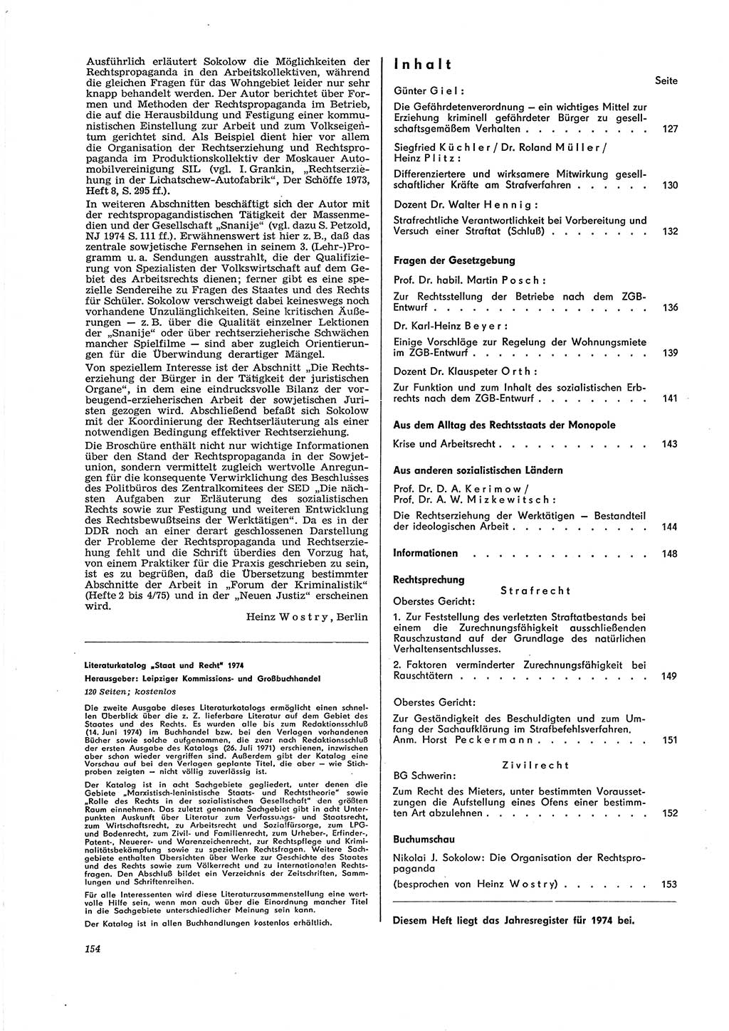 Neue Justiz (NJ), Zeitschrift für Recht und Rechtswissenschaft [Deutsche Demokratische Republik (DDR)], 29. Jahrgang 1975, Seite 154 (NJ DDR 1975, S. 154)