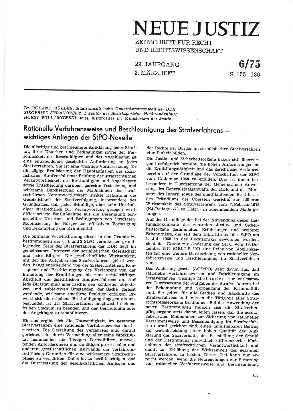 Neue Justiz (NJ), Zeitschrift für Recht und Rechtswissenschaft [Deutsche Demokratische Republik (DDR)], 29. Jahrgang 1975, Seite 155 (NJ DDR 1975, S. 155)
