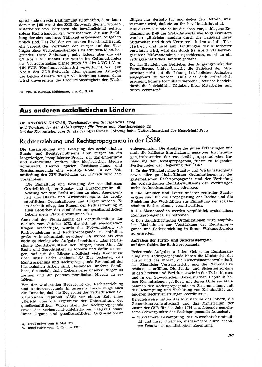 Neue Justiz (NJ), Zeitschrift für Recht und Rechtswissenschaft [Deutsche Demokratische Republik (DDR)], 29. Jahrgang 1975, Seite 169 (NJ DDR 1975, S. 169)