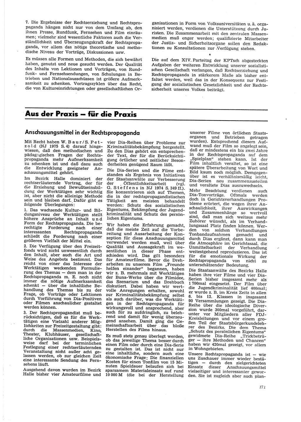 Neue Justiz (NJ), Zeitschrift für Recht und Rechtswissenschaft [Deutsche Demokratische Republik (DDR)], 29. Jahrgang 1975, Seite 171 (NJ DDR 1975, S. 171)