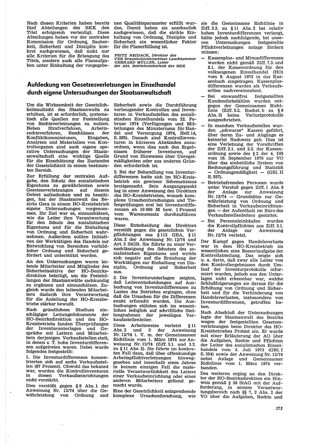 Neue Justiz (NJ), Zeitschrift für Recht und Rechtswissenschaft [Deutsche Demokratische Republik (DDR)], 29. Jahrgang 1975, Seite 173 (NJ DDR 1975, S. 173)