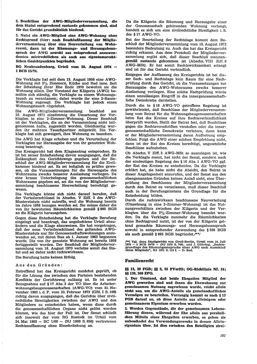 Neue Justiz (NJ), Zeitschrift für Recht und Rechtswissenschaft [Deutsche Demokratische Republik (DDR)], 29. Jahrgang 1975, Seite 181 (NJ DDR 1975, S. 181)