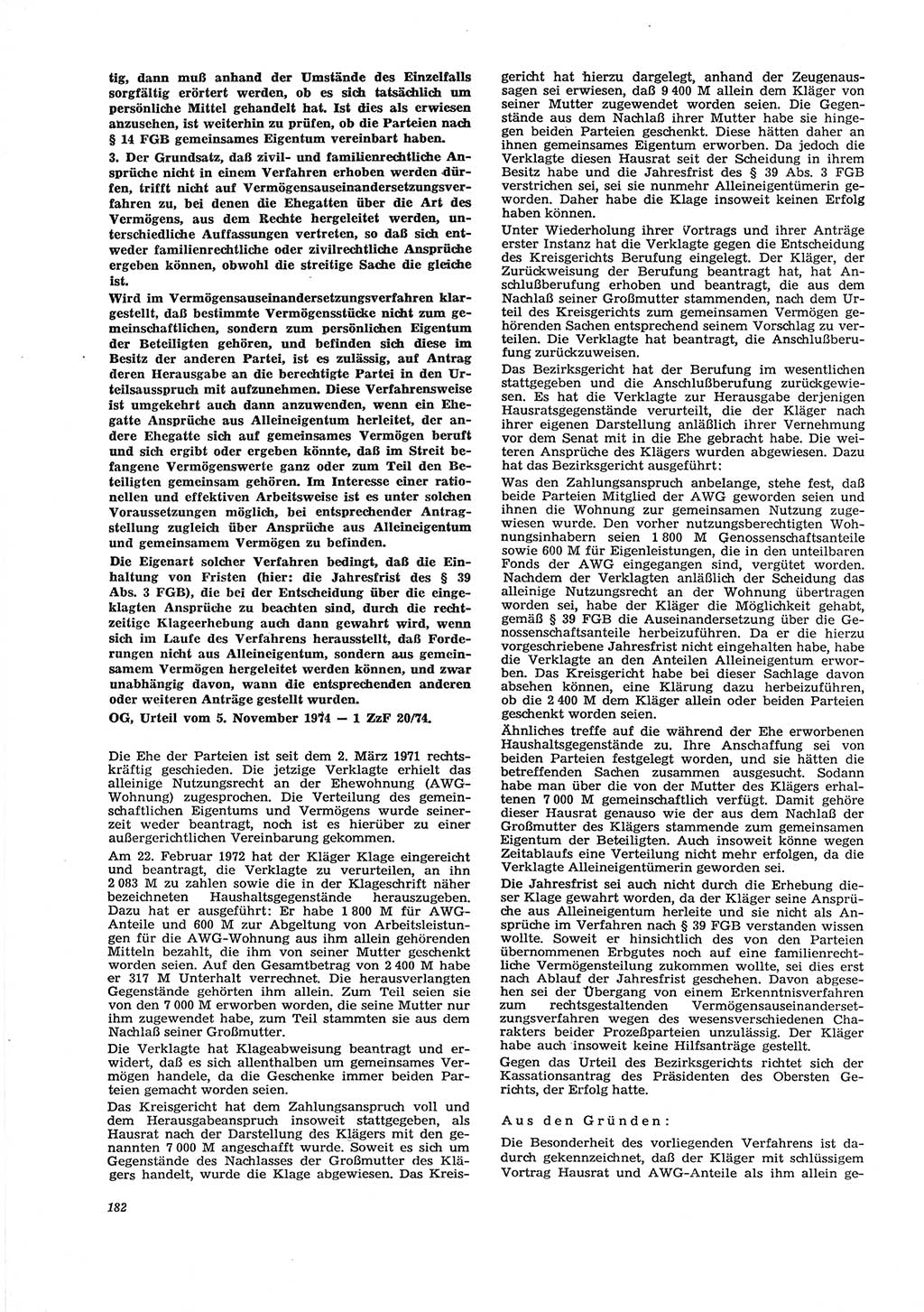 Neue Justiz (NJ), Zeitschrift für Recht und Rechtswissenschaft [Deutsche Demokratische Republik (DDR)], 29. Jahrgang 1975, Seite 182 (NJ DDR 1975, S. 182)