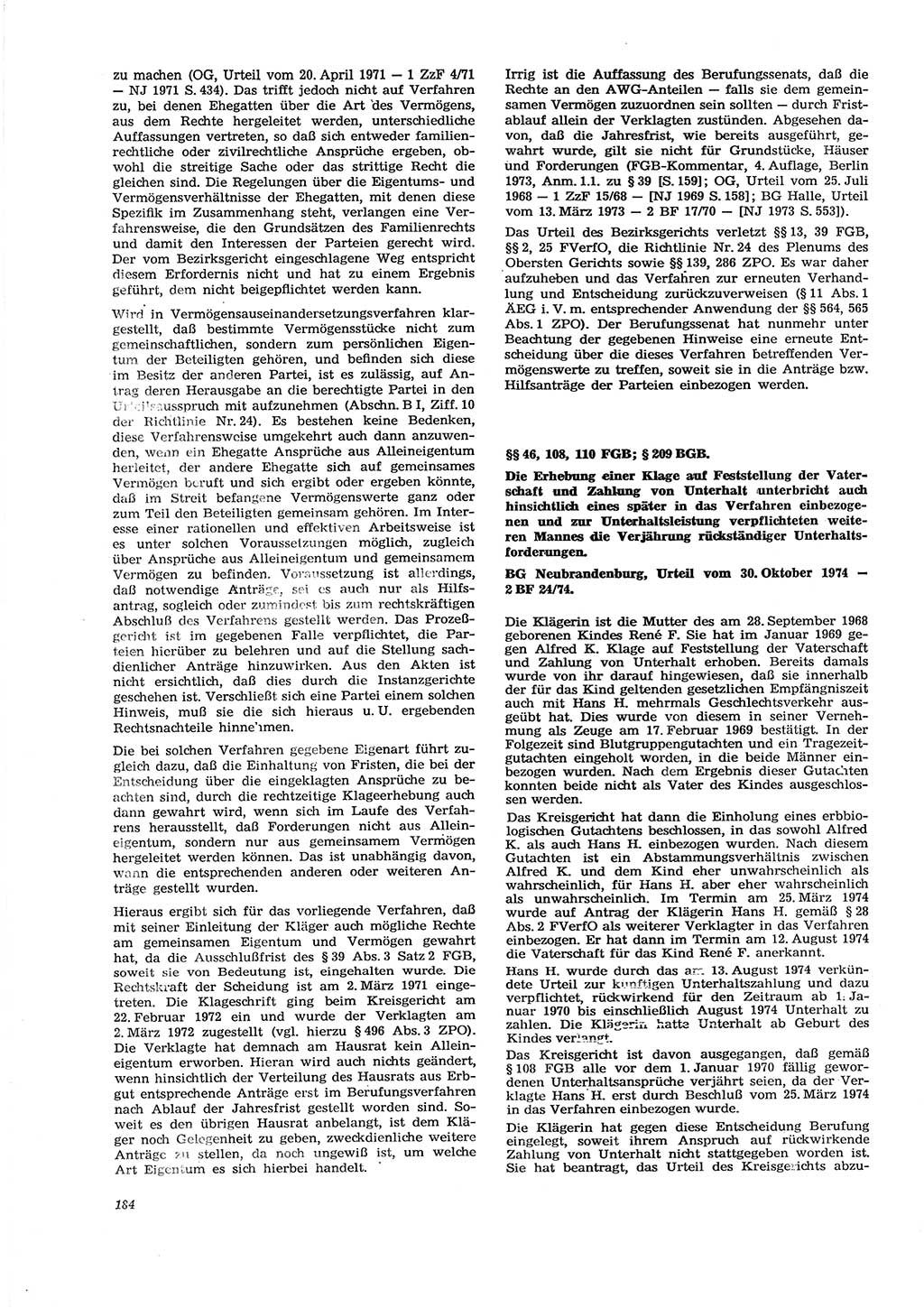 Neue Justiz (NJ), Zeitschrift für Recht und Rechtswissenschaft [Deutsche Demokratische Republik (DDR)], 29. Jahrgang 1975, Seite 184 (NJ DDR 1975, S. 184)