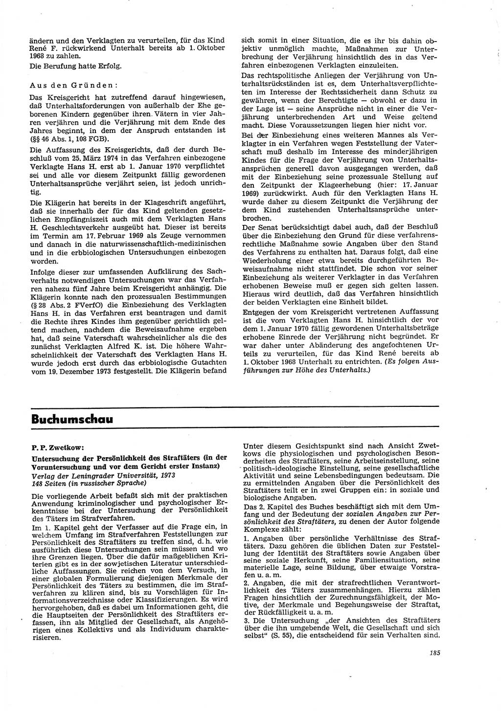 Neue Justiz (NJ), Zeitschrift für Recht und Rechtswissenschaft [Deutsche Demokratische Republik (DDR)], 29. Jahrgang 1975, Seite 185 (NJ DDR 1975, S. 185)
