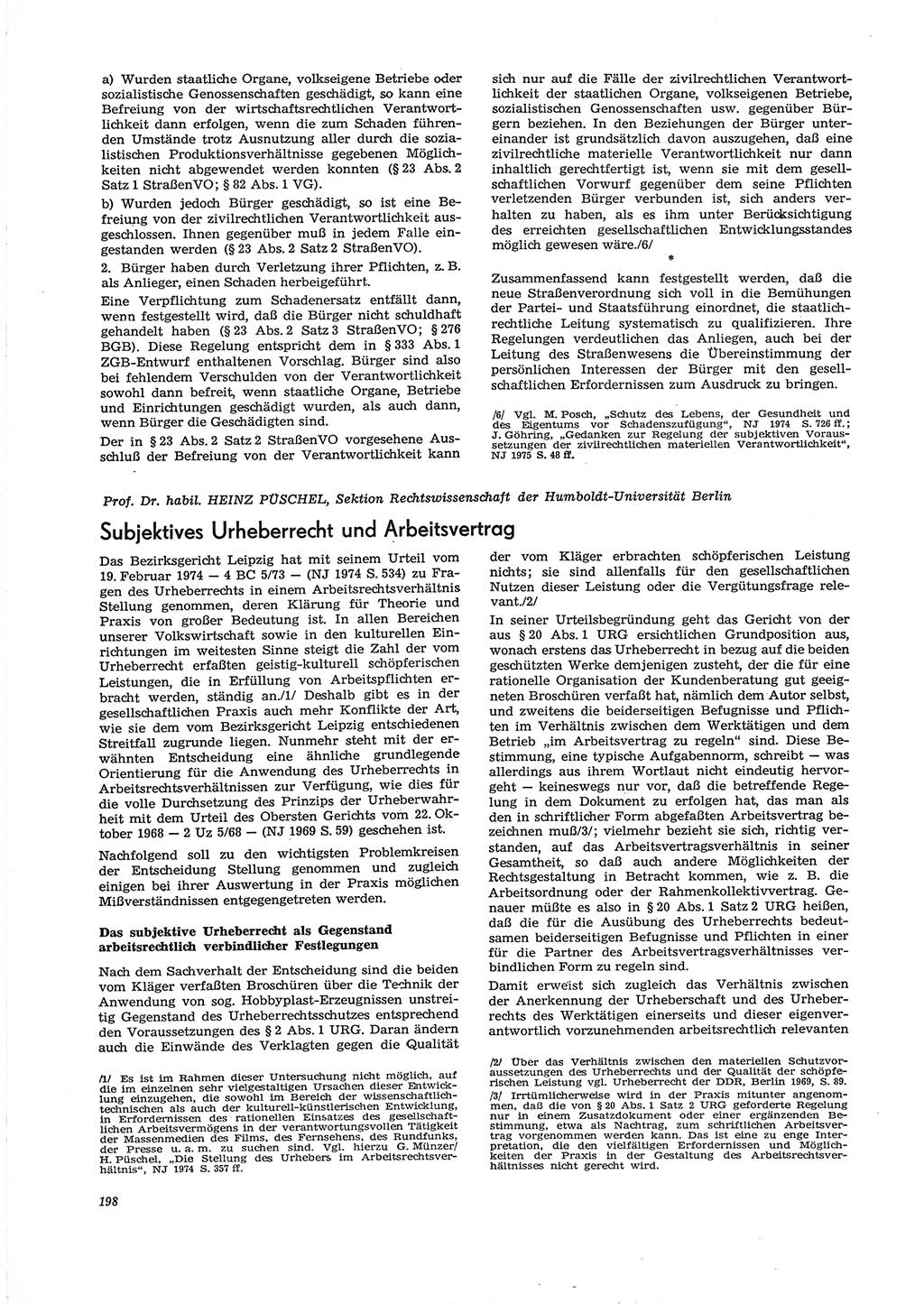 Neue Justiz (NJ), Zeitschrift für Recht und Rechtswissenschaft [Deutsche Demokratische Republik (DDR)], 29. Jahrgang 1975, Seite 198 (NJ DDR 1975, S. 198)