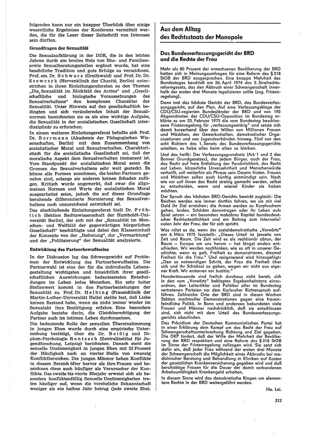 Neue Justiz (NJ), Zeitschrift für Recht und Rechtswissenschaft [Deutsche Demokratische Republik (DDR)], 29. Jahrgang 1975, Seite 211 (NJ DDR 1975, S. 211)