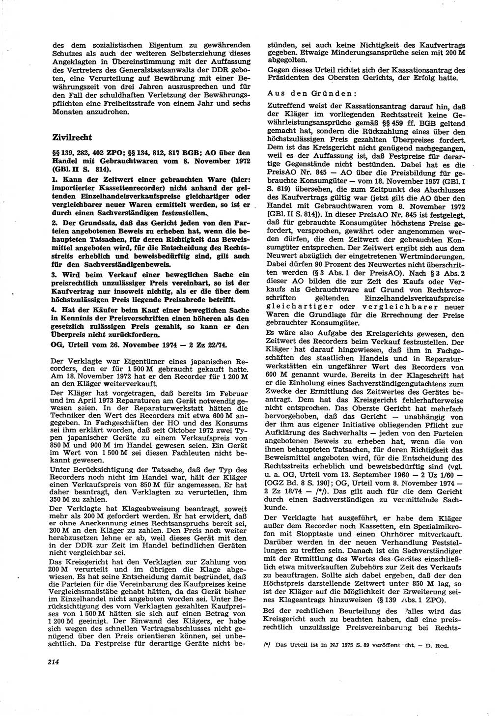 Neue Justiz (NJ), Zeitschrift für Recht und Rechtswissenschaft [Deutsche Demokratische Republik (DDR)], 29. Jahrgang 1975, Seite 214 (NJ DDR 1975, S. 214)
