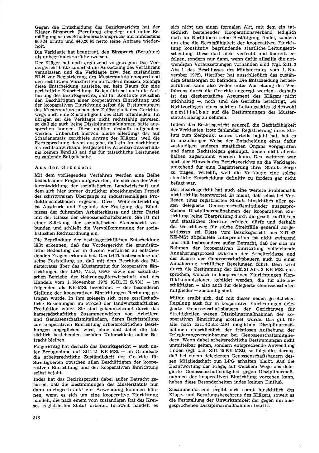 Neue Justiz (NJ), Zeitschrift für Recht und Rechtswissenschaft [Deutsche Demokratische Republik (DDR)], 29. Jahrgang 1975, Seite 216 (NJ DDR 1975, S. 216)