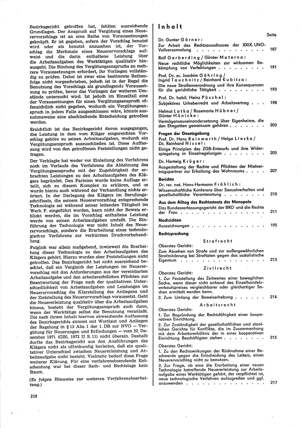 Neue Justiz (NJ), Zeitschrift für Recht und Rechtswissenschaft [Deutsche Demokratische Republik (DDR)], 29. Jahrgang 1975, Seite 218 (NJ DDR 1975, S. 218)