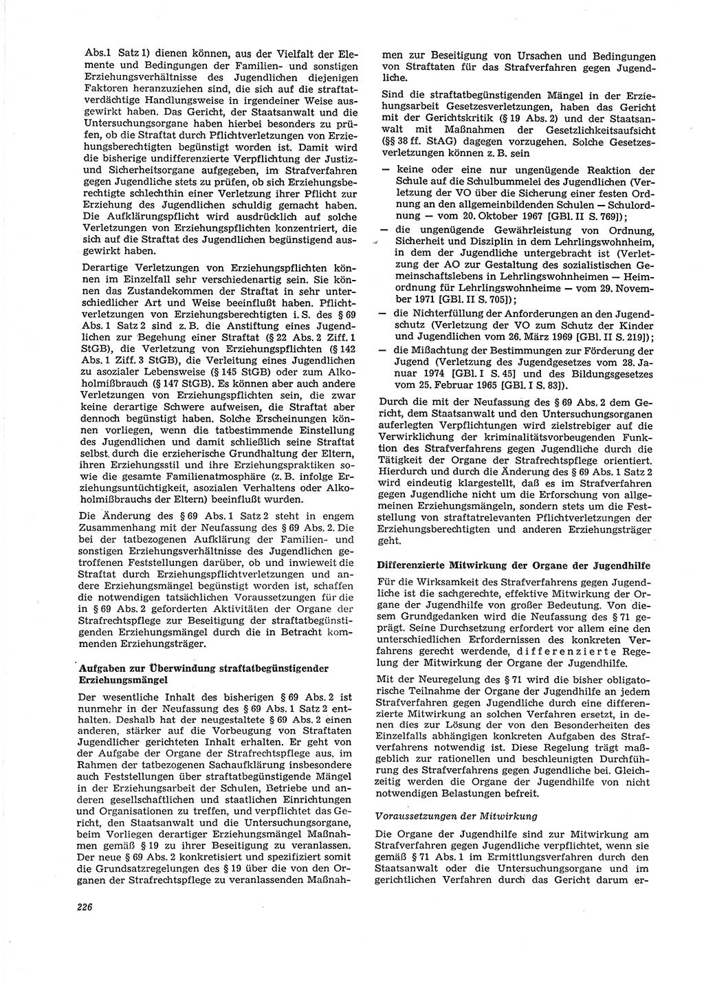 Neue Justiz (NJ), Zeitschrift für Recht und Rechtswissenschaft [Deutsche Demokratische Republik (DDR)], 29. Jahrgang 1975, Seite 226 (NJ DDR 1975, S. 226)