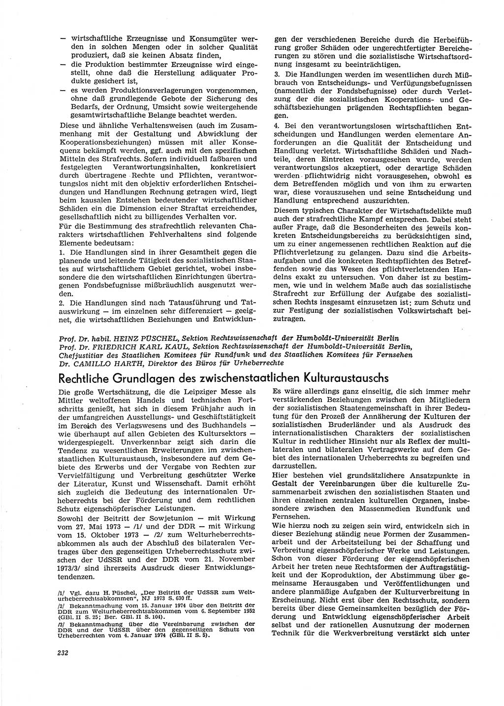Neue Justiz (NJ), Zeitschrift für Recht und Rechtswissenschaft [Deutsche Demokratische Republik (DDR)], 29. Jahrgang 1975, Seite 232 (NJ DDR 1975, S. 232)