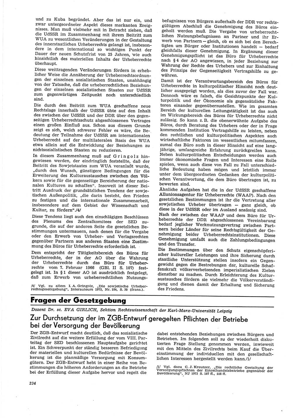 Neue Justiz (NJ), Zeitschrift für Recht und Rechtswissenschaft [Deutsche Demokratische Republik (DDR)], 29. Jahrgang 1975, Seite 234 (NJ DDR 1975, S. 234)