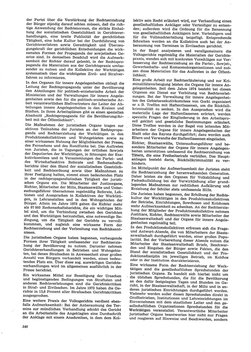 Neue Justiz (NJ), Zeitschrift für Recht und Rechtswissenschaft [Deutsche Demokratische Republik (DDR)], 29. Jahrgang 1975, Seite 240 (NJ DDR 1975, S. 240)
