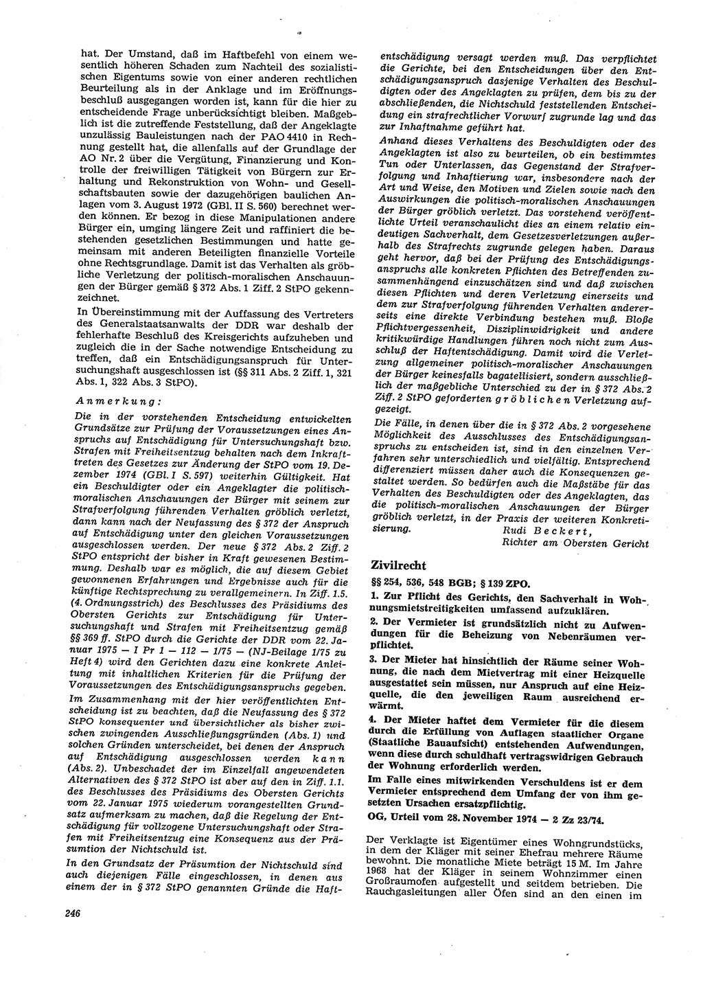 Neue Justiz (NJ), Zeitschrift für Recht und Rechtswissenschaft [Deutsche Demokratische Republik (DDR)], 29. Jahrgang 1975, Seite 246 (NJ DDR 1975, S. 246)