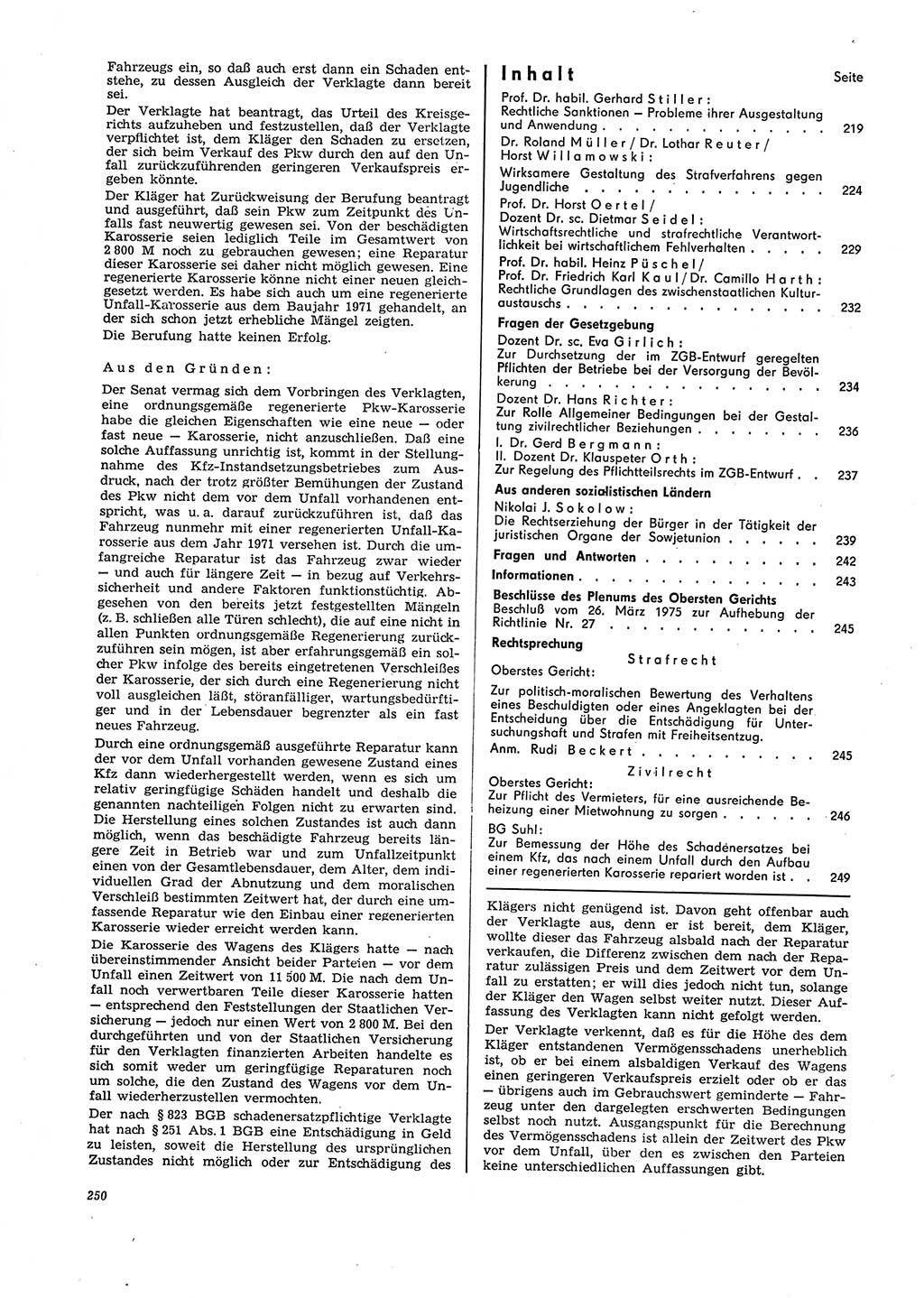 Neue Justiz (NJ), Zeitschrift für Recht und Rechtswissenschaft [Deutsche Demokratische Republik (DDR)], 29. Jahrgang 1975, Seite 250 (NJ DDR 1975, S. 250)