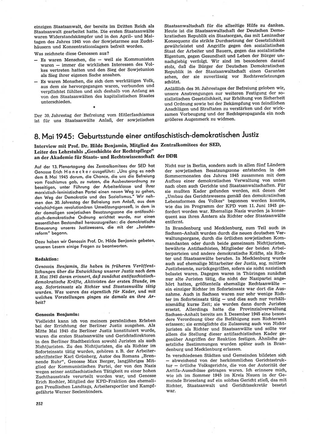 Neue Justiz (NJ), Zeitschrift für Recht und Rechtswissenschaft [Deutsche Demokratische Republik (DDR)], 29. Jahrgang 1975, Seite 252 (NJ DDR 1975, S. 252)