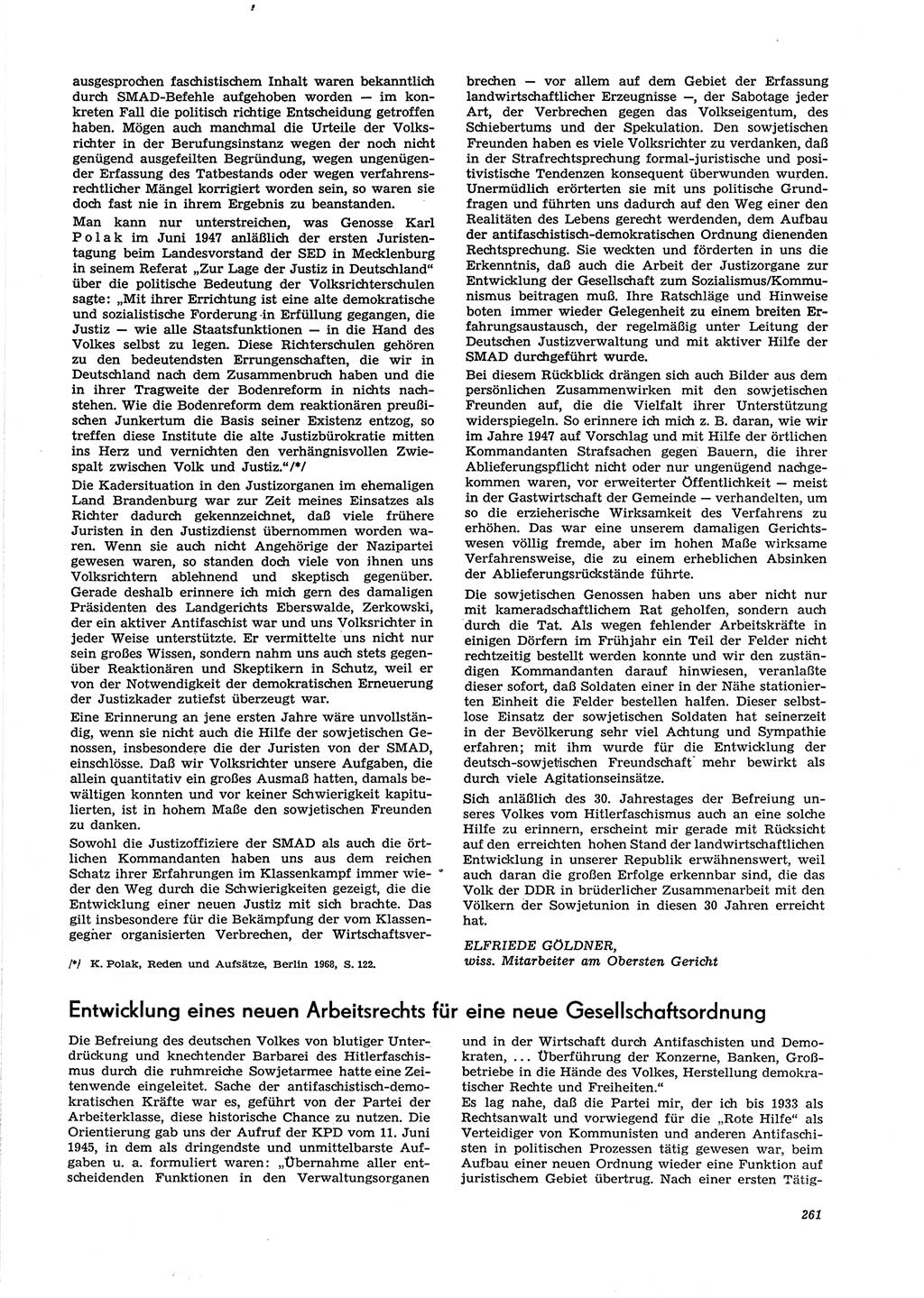 Neue Justiz (NJ), Zeitschrift für Recht und Rechtswissenschaft [Deutsche Demokratische Republik (DDR)], 29. Jahrgang 1975, Seite 261 (NJ DDR 1975, S. 261)