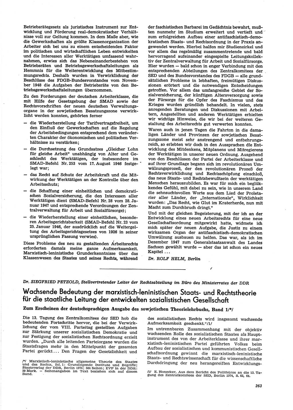 Neue Justiz (NJ), Zeitschrift für Recht und Rechtswissenschaft [Deutsche Demokratische Republik (DDR)], 29. Jahrgang 1975, Seite 263 (NJ DDR 1975, S. 263)
