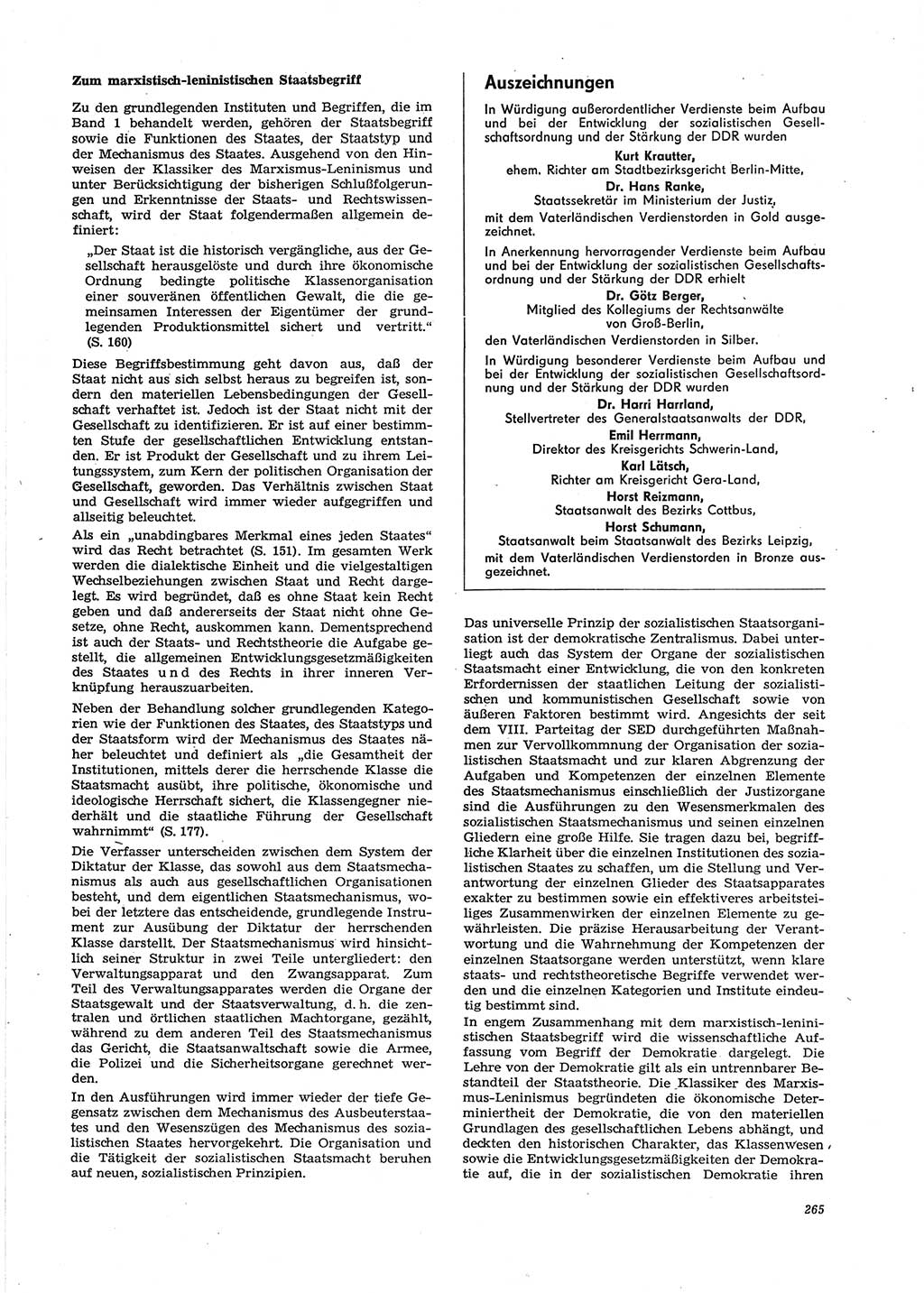 Neue Justiz (NJ), Zeitschrift für Recht und Rechtswissenschaft [Deutsche Demokratische Republik (DDR)], 29. Jahrgang 1975, Seite 265 (NJ DDR 1975, S. 265)