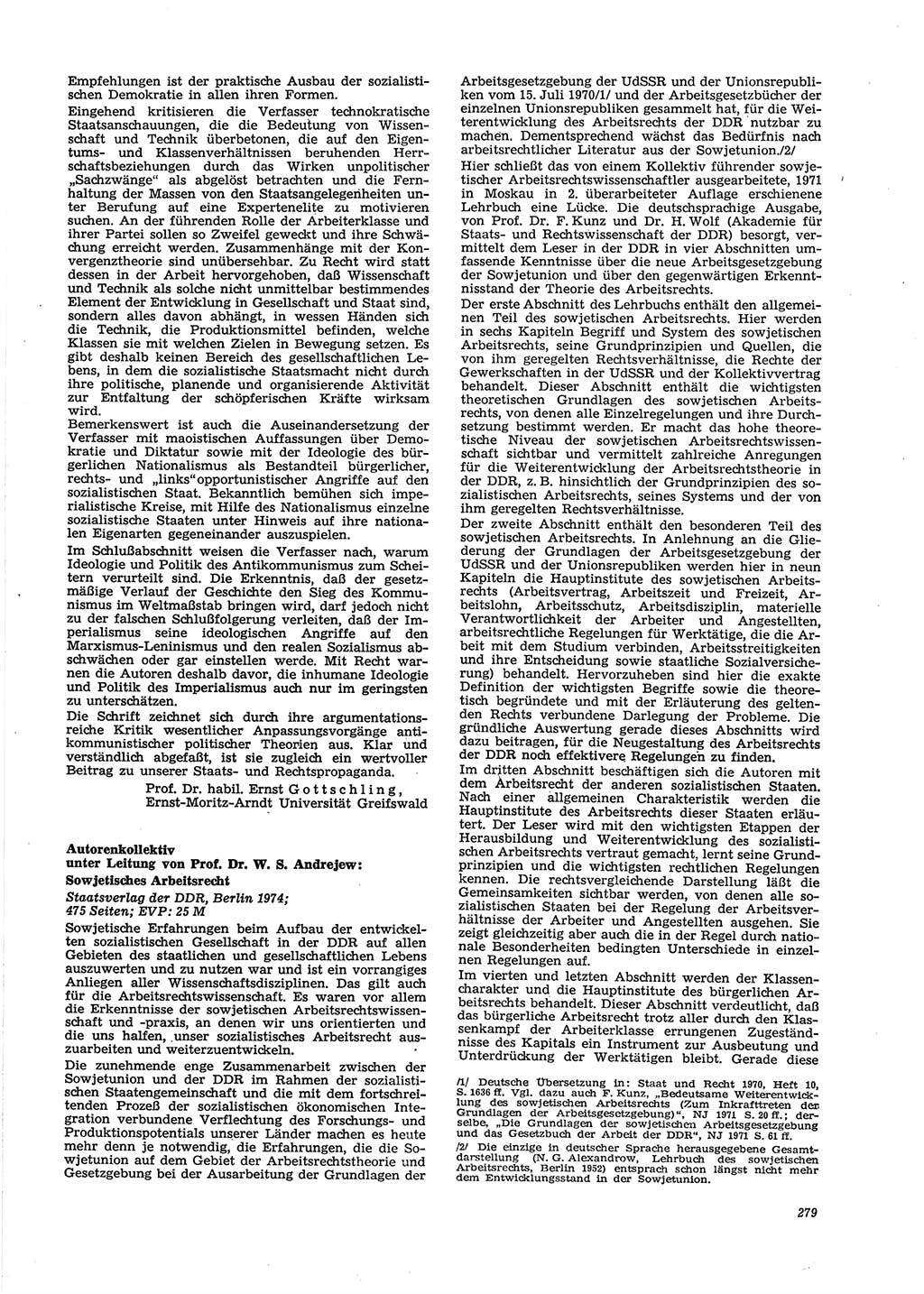 Neue Justiz (NJ), Zeitschrift für Recht und Rechtswissenschaft [Deutsche Demokratische Republik (DDR)], 29. Jahrgang 1975, Seite 279 (NJ DDR 1975, S. 279)