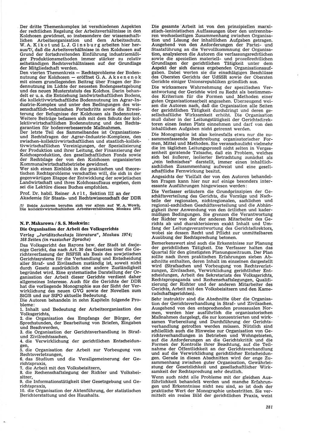 Neue Justiz (NJ), Zeitschrift für Recht und Rechtswissenschaft [Deutsche Demokratische Republik (DDR)], 29. Jahrgang 1975, Seite 281 (NJ DDR 1975, S. 281)