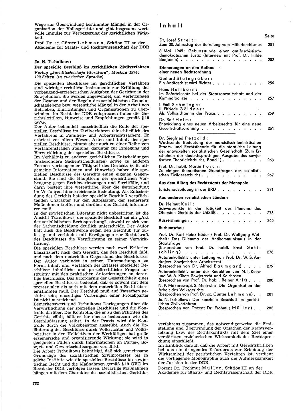 Neue Justiz (NJ), Zeitschrift für Recht und Rechtswissenschaft [Deutsche Demokratische Republik (DDR)], 29. Jahrgang 1975, Seite 282 (NJ DDR 1975, S. 282)