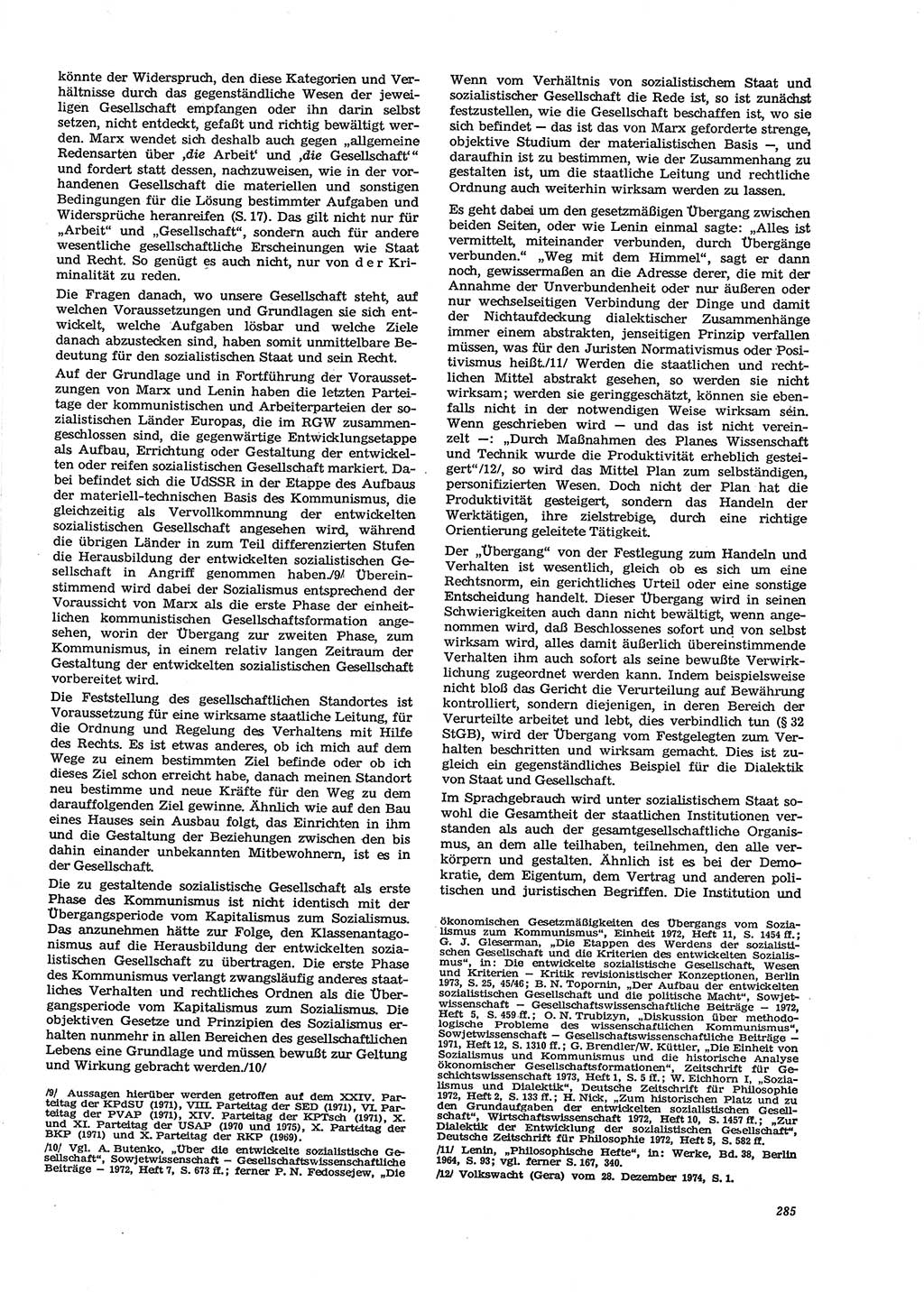 Neue Justiz (NJ), Zeitschrift für Recht und Rechtswissenschaft [Deutsche Demokratische Republik (DDR)], 29. Jahrgang 1975, Seite 285 (NJ DDR 1975, S. 285)