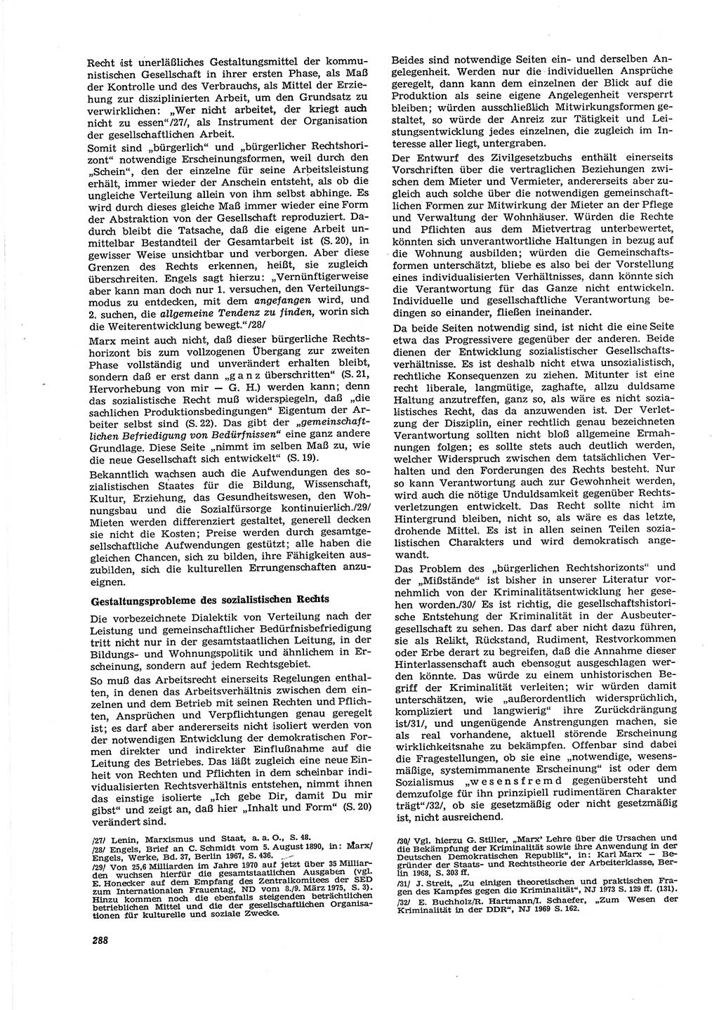 Neue Justiz (NJ), Zeitschrift für Recht und Rechtswissenschaft [Deutsche Demokratische Republik (DDR)], 29. Jahrgang 1975, Seite 288 (NJ DDR 1975, S. 288)