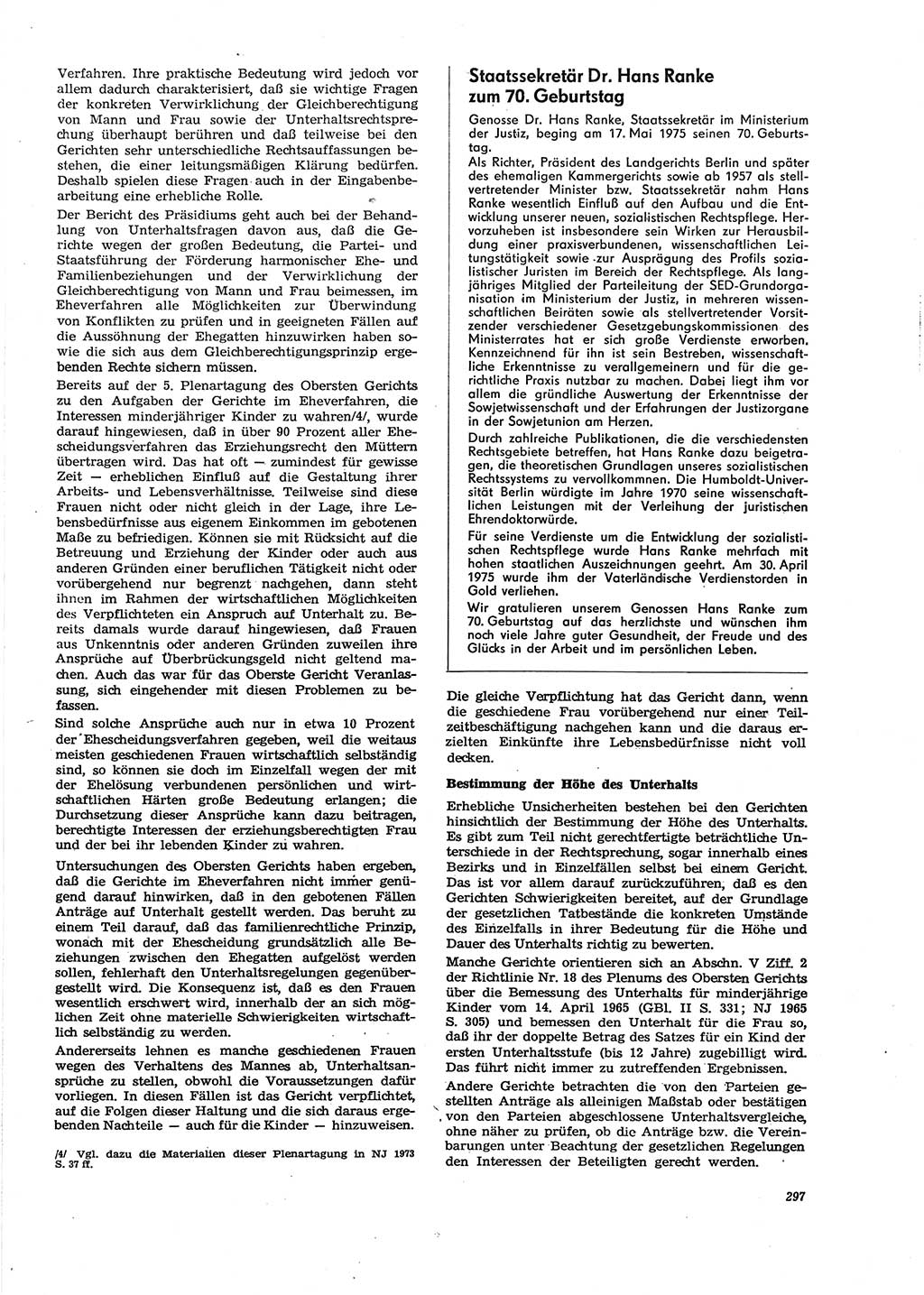 Neue Justiz (NJ), Zeitschrift für Recht und Rechtswissenschaft [Deutsche Demokratische Republik (DDR)], 29. Jahrgang 1975, Seite 297 (NJ DDR 1975, S. 297)