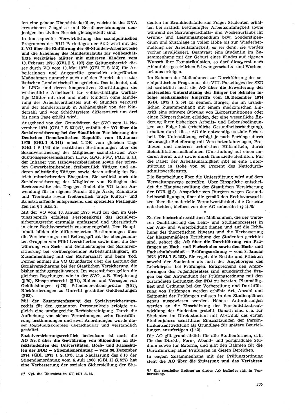 Neue Justiz (NJ), Zeitschrift für Recht und Rechtswissenschaft [Deutsche Demokratische Republik (DDR)], 29. Jahrgang 1975, Seite 305 (NJ DDR 1975, S. 305)