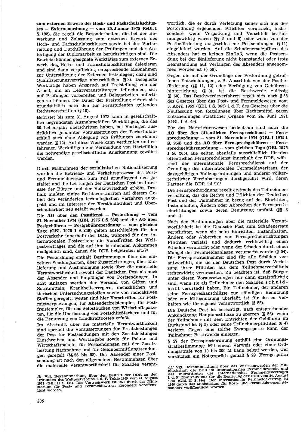 Neue Justiz (NJ), Zeitschrift für Recht und Rechtswissenschaft [Deutsche Demokratische Republik (DDR)], 29. Jahrgang 1975, Seite 306 (NJ DDR 1975, S. 306)