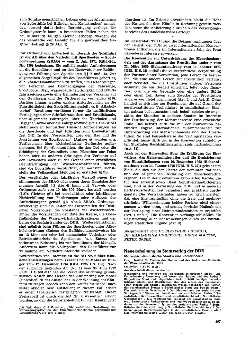 Neue Justiz (NJ), Zeitschrift für Recht und Rechtswissenschaft [Deutsche Demokratische Republik (DDR)], 29. Jahrgang 1975, Seite 307 (NJ DDR 1975, S. 307)