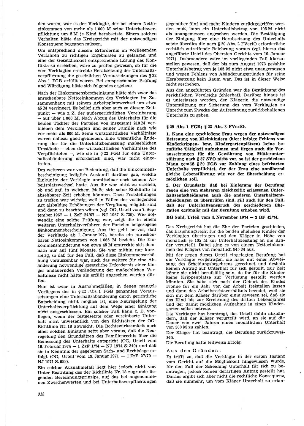 Neue Justiz (NJ), Zeitschrift für Recht und Rechtswissenschaft [Deutsche Demokratische Republik (DDR)], 29. Jahrgang 1975, Seite 312 (NJ DDR 1975, S. 312)