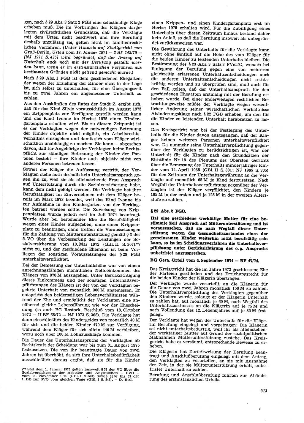 Neue Justiz (NJ), Zeitschrift für Recht und Rechtswissenschaft [Deutsche Demokratische Republik (DDR)], 29. Jahrgang 1975, Seite 313 (NJ DDR 1975, S. 313)