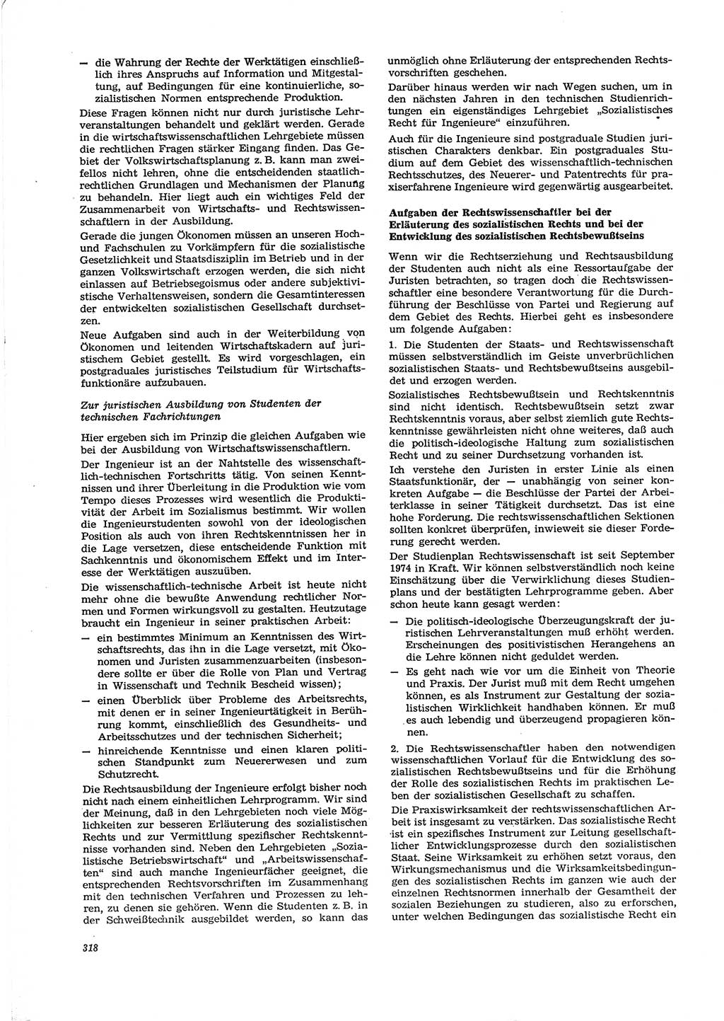 Neue Justiz (NJ), Zeitschrift für Recht und Rechtswissenschaft [Deutsche Demokratische Republik (DDR)], 29. Jahrgang 1975, Seite 318 (NJ DDR 1975, S. 318)