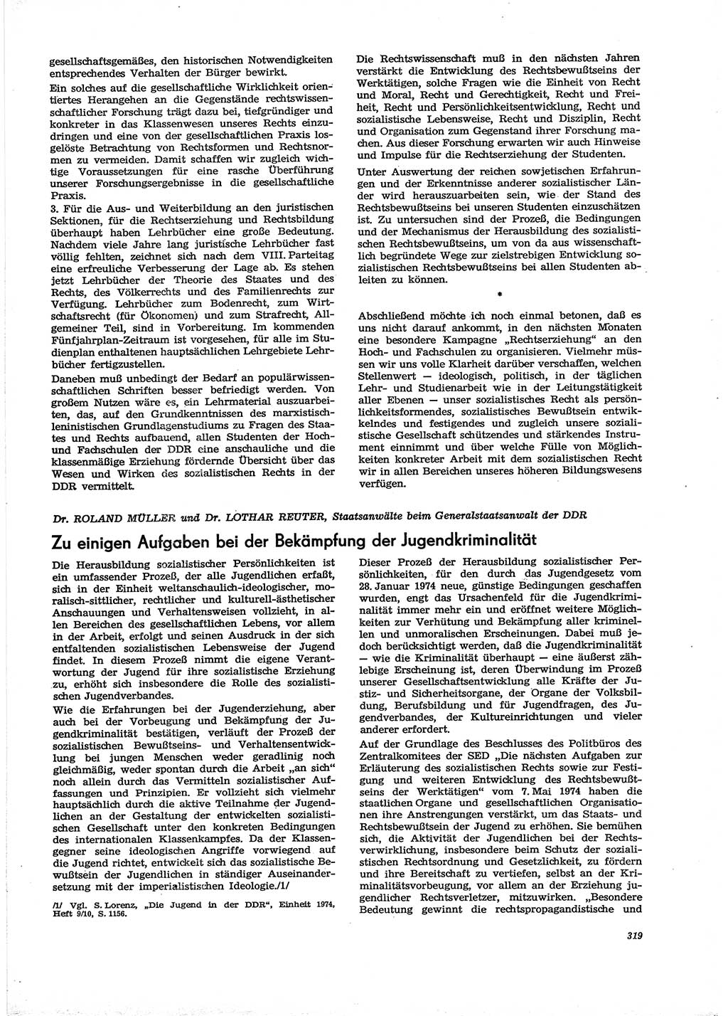 Neue Justiz (NJ), Zeitschrift für Recht und Rechtswissenschaft [Deutsche Demokratische Republik (DDR)], 29. Jahrgang 1975, Seite 319 (NJ DDR 1975, S. 319)