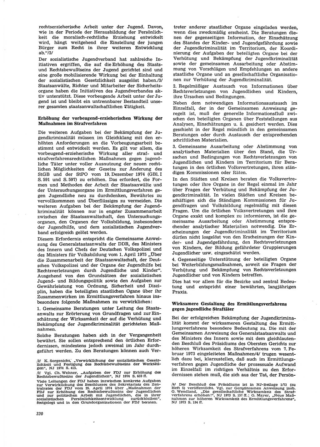 Neue Justiz (NJ), Zeitschrift für Recht und Rechtswissenschaft [Deutsche Demokratische Republik (DDR)], 29. Jahrgang 1975, Seite 320 (NJ DDR 1975, S. 320)
