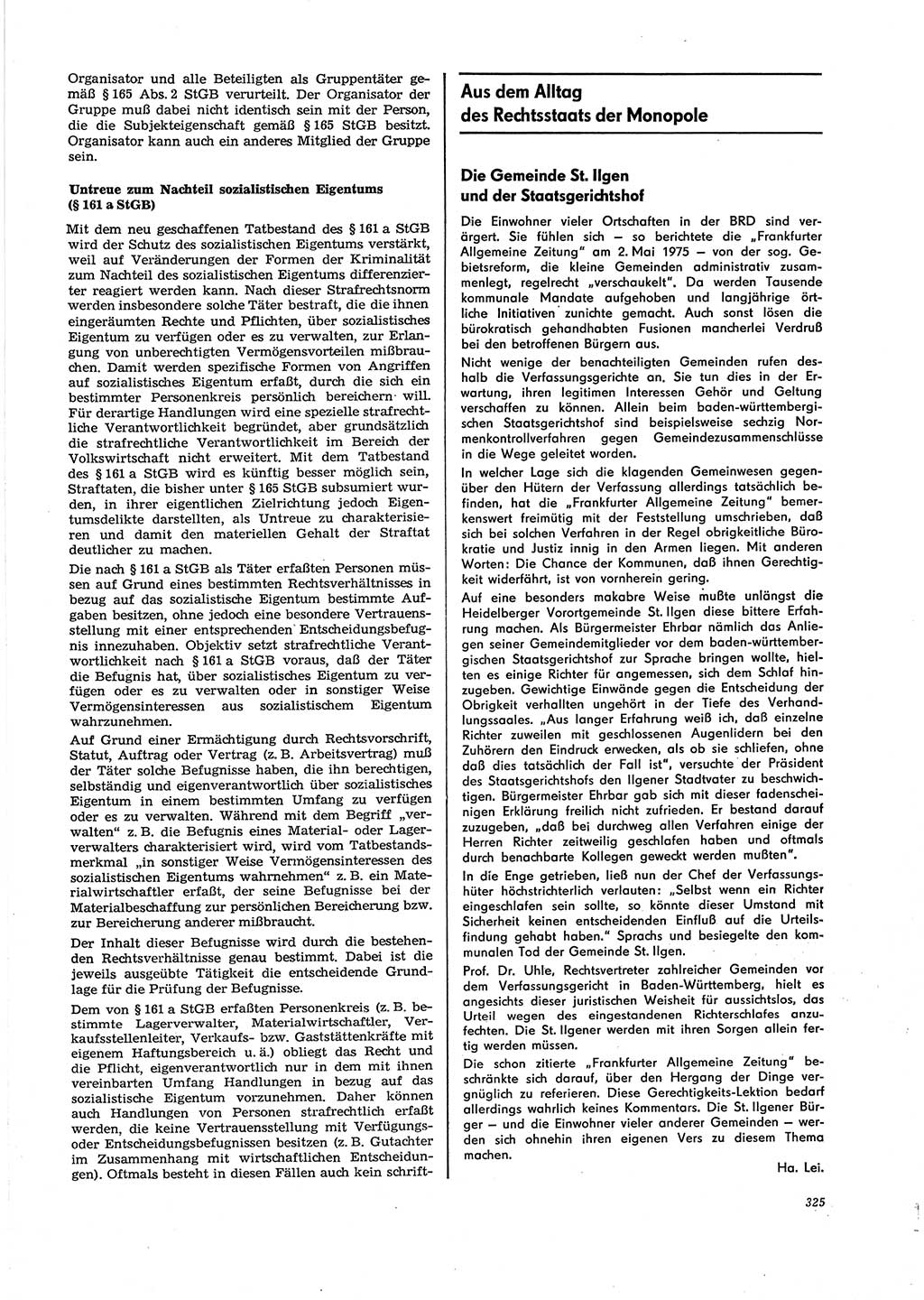 Neue Justiz (NJ), Zeitschrift für Recht und Rechtswissenschaft [Deutsche Demokratische Republik (DDR)], 29. Jahrgang 1975, Seite 325 (NJ DDR 1975, S. 325)