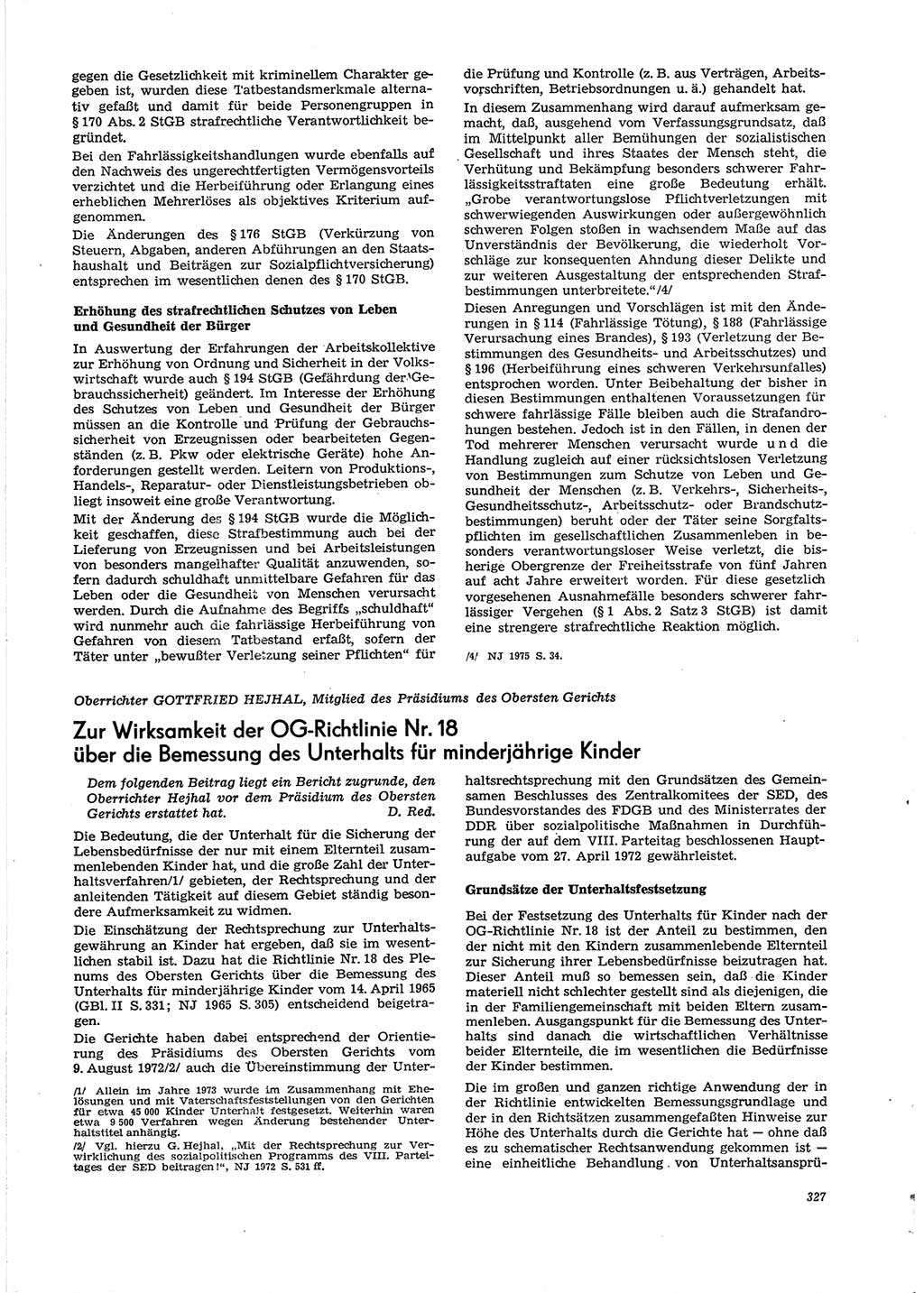 Neue Justiz (NJ), Zeitschrift für Recht und Rechtswissenschaft [Deutsche Demokratische Republik (DDR)], 29. Jahrgang 1975, Seite 327 (NJ DDR 1975, S. 327)