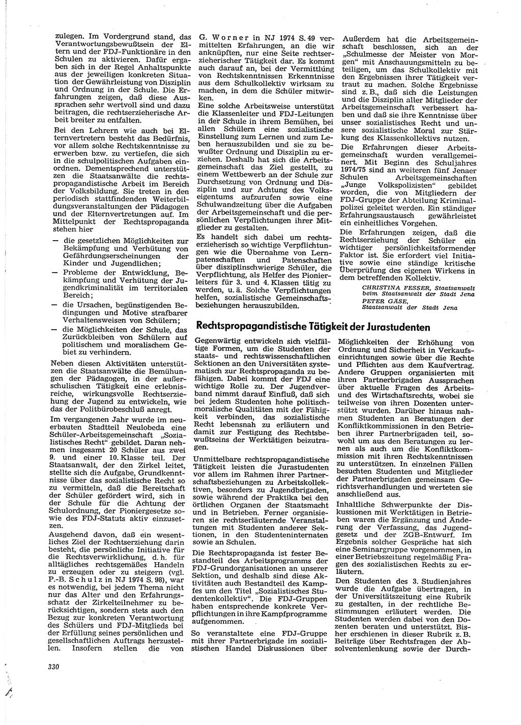 Neue Justiz (NJ), Zeitschrift für Recht und Rechtswissenschaft [Deutsche Demokratische Republik (DDR)], 29. Jahrgang 1975, Seite 330 (NJ DDR 1975, S. 330)